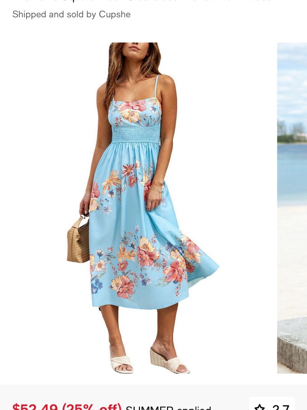 Cupshe Light Blue Floral Midi Sundress with Smocked Bodice